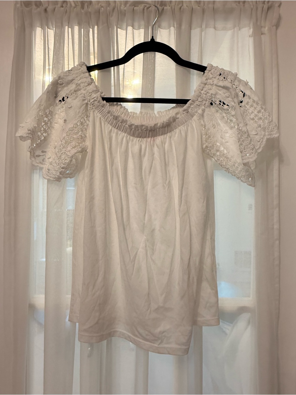 Lilly Pulitzer White Off-Shoulder Eyelet Sleeve Top